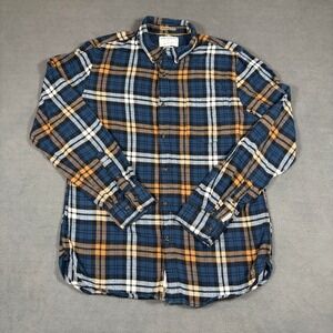 American Heritage Button Down Shirt Men Medium Blue Plaid SlimFit Cotton Flannel